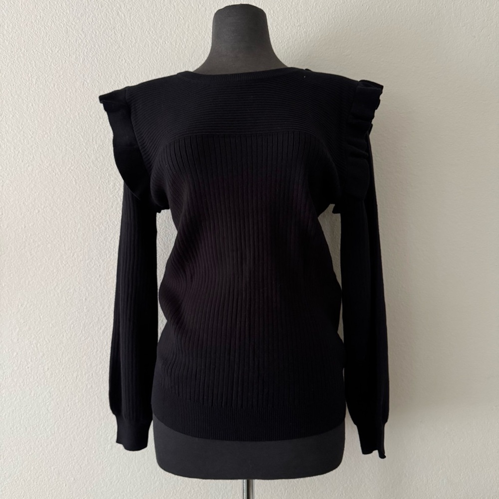 ⭐️NWT⭐️ Deep Self Ribbed Sweater with Ruffled Shoulder, Peasant Sleeve